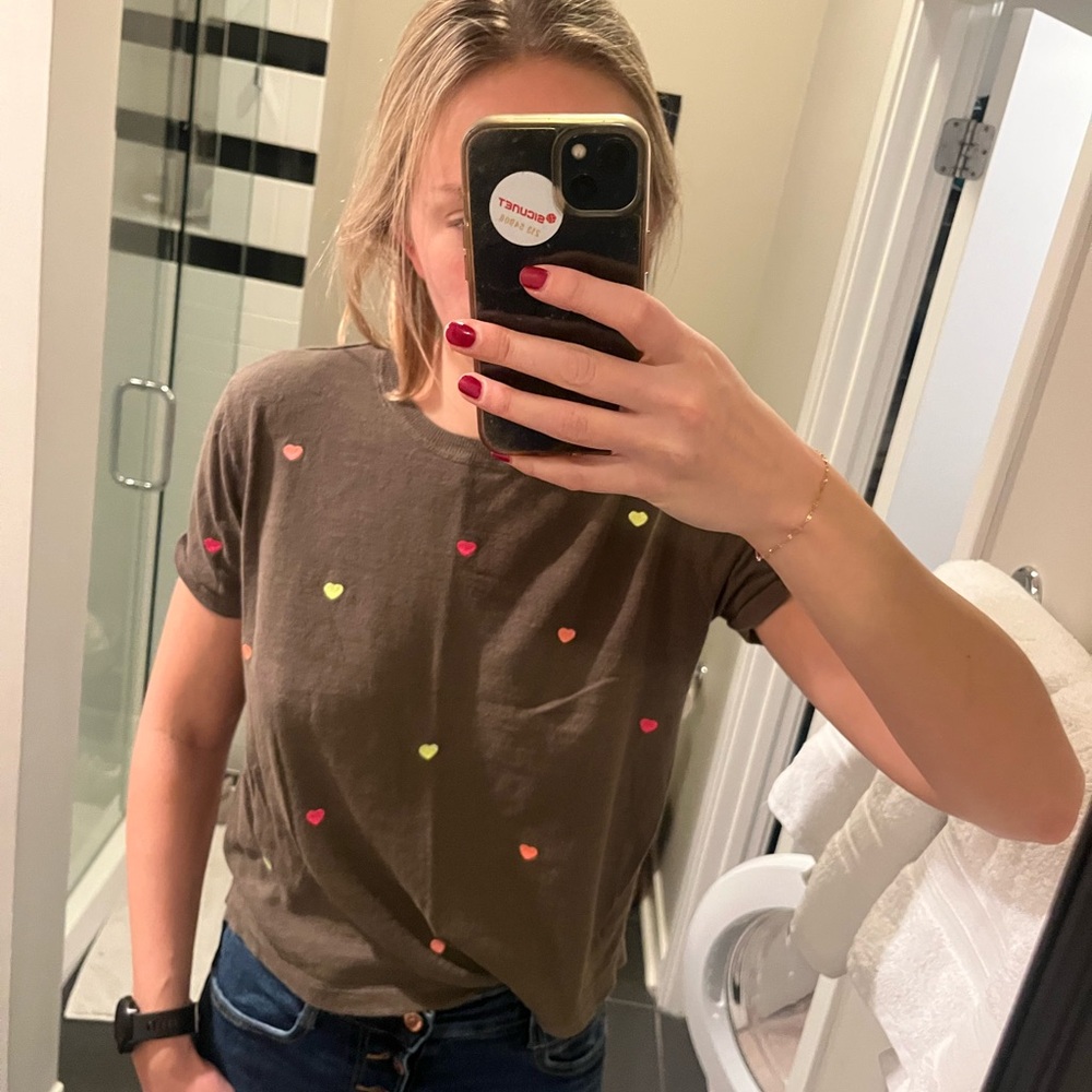 Lisa Todd Green Tee with Colorful Heart Accents